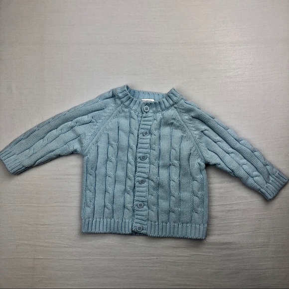 𝅺baby Mode Cable Knit Cardigan Sweater 0-6 Month Baby Blue - Picture 1 of 6